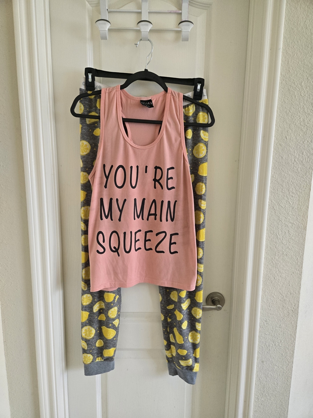 dELiA*s Pink Graphic Tank with Gray Lemon-Print Pajama Pants